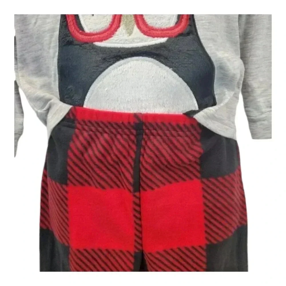 4T Penguin Pajamas Grey Long Sleeve Penguin Top with Plaid Pj Bottoms